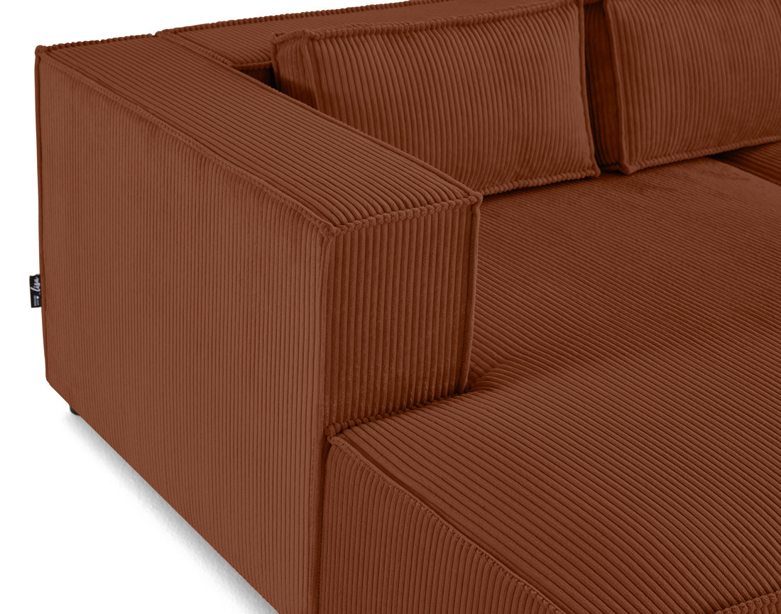 Canapé droit 3 places avec double méridienne - assise profonde - en velours côtelé Stella