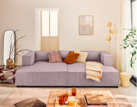 Canapé droit 3 places avec double méridienne - assise profonde - en velours côtelé Stella