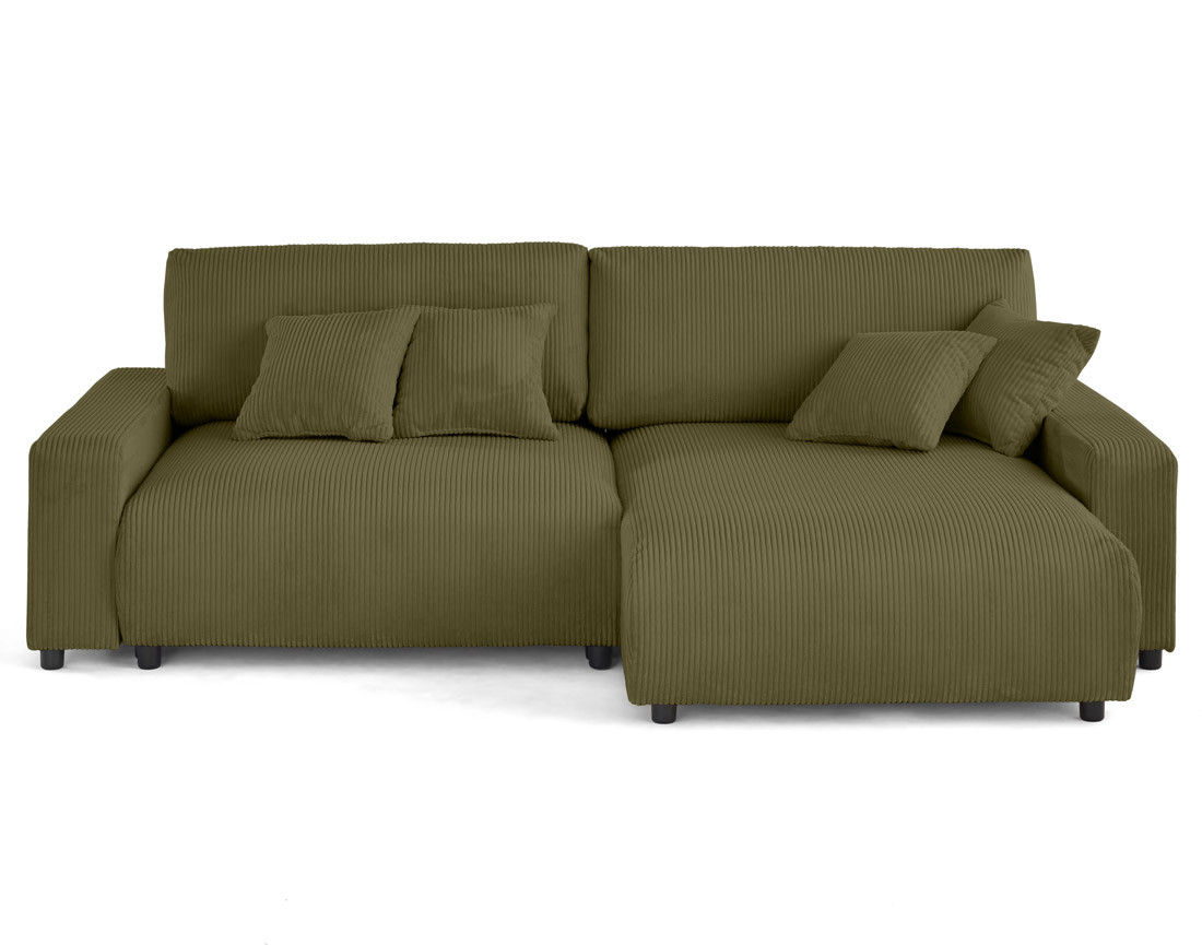 Canapé d'angle réversible 4 places convertible avec deux coffres en velours côtelé Pivoine