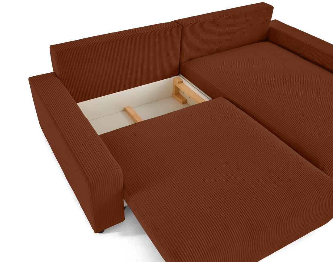 Canapé d'angle réversible 4 places convertible avec deux coffres en velours côtelé Pivoine