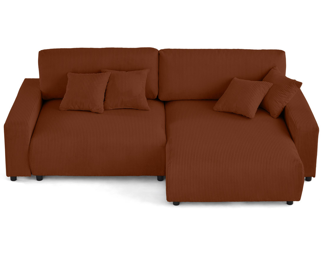 Canapé d'angle réversible 4 places convertible avec deux coffres en velours côtelé Pivoine