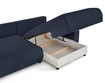 Canapé d'angle réversible 4 places convertible avec deux coffres en velours côtelé Pivoine