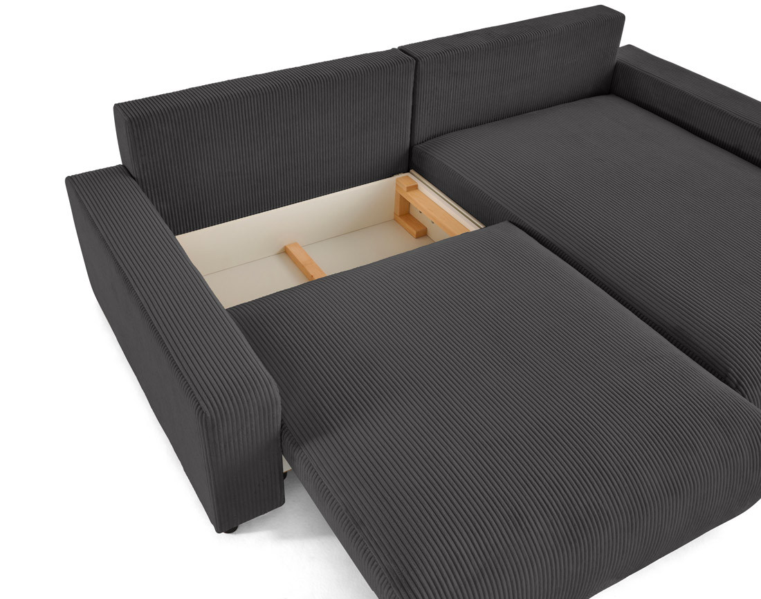 Canapé d'angle réversible 4 places convertible avec deux coffres en velours côtelé Pivoine