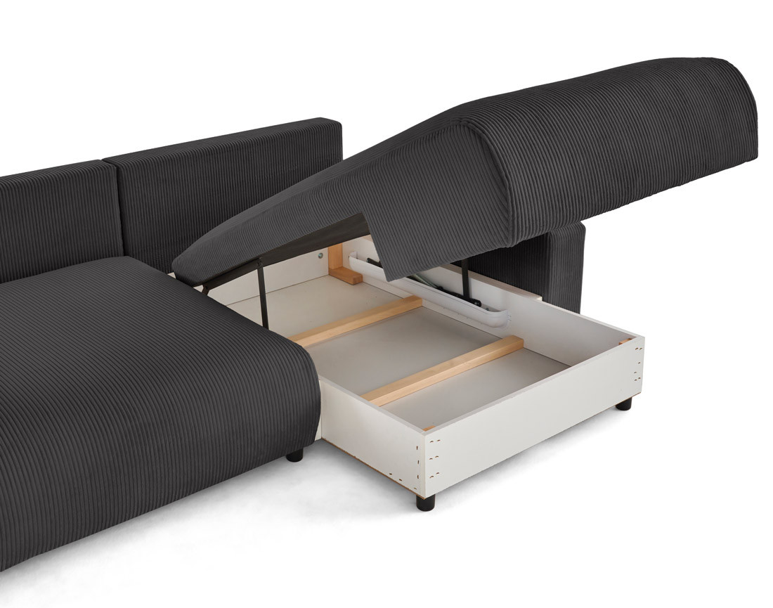 Canapé d'angle réversible 4 places convertible avec deux coffres en velours côtelé Pivoine