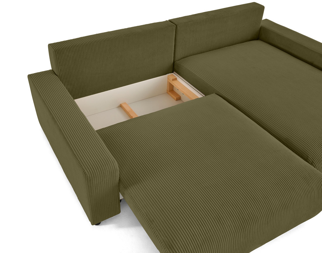 Canapé d'angle réversible 4 places convertible avec deux coffres en velours côtelé Pivoine