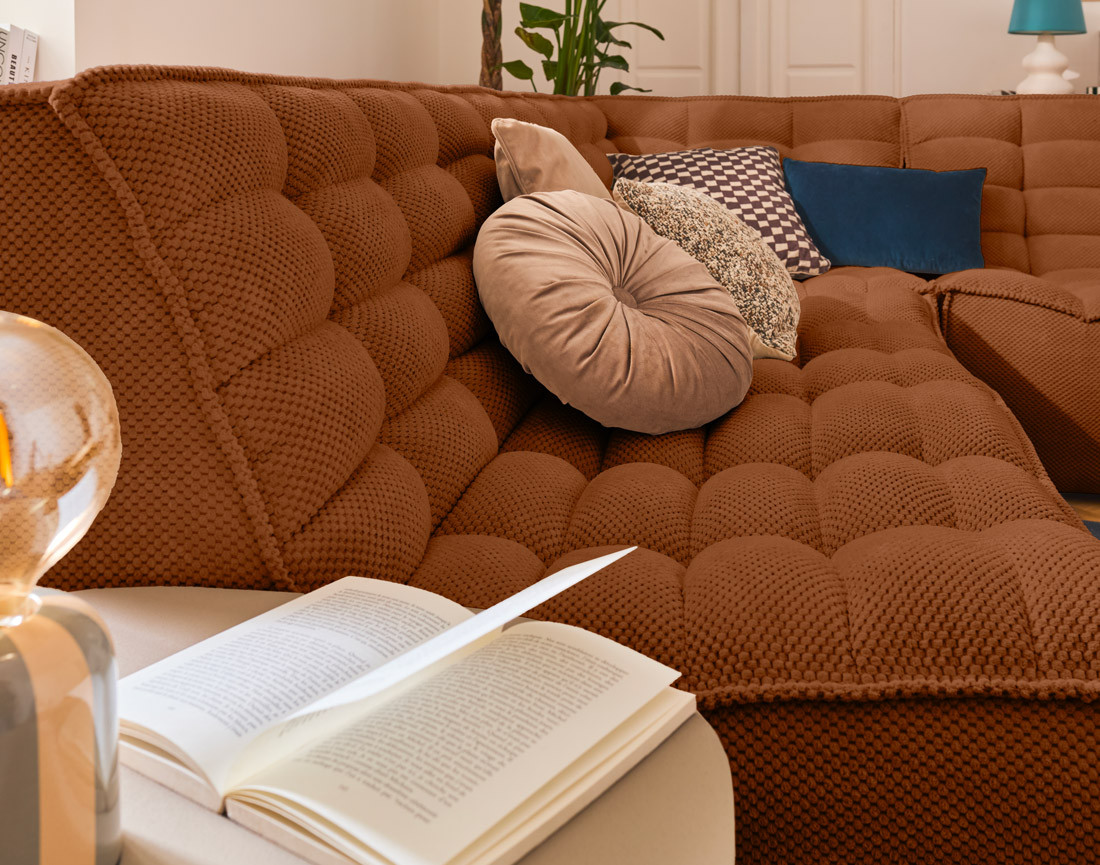 Canapé modulable d'angle réversible 4 places en velours texturé Ellie