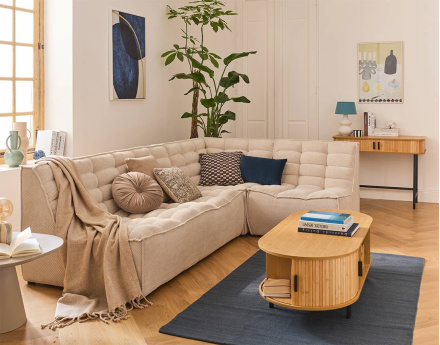 Canapé modulable d'angle réversible 4 places en velours texturé Ellie