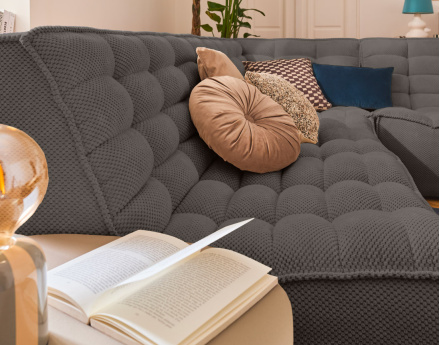 Canapé modulable d'angle réversible 4 places en velours texturé Ellie