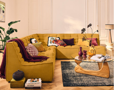 Canapé modulable d'angle réversible 5 places en velours texturé Ellie