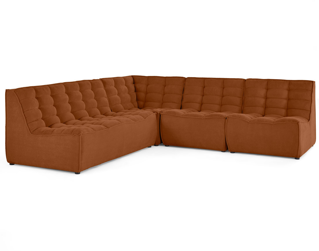 Canapé modulable d'angle réversible 5 places en velours texturé Ellie