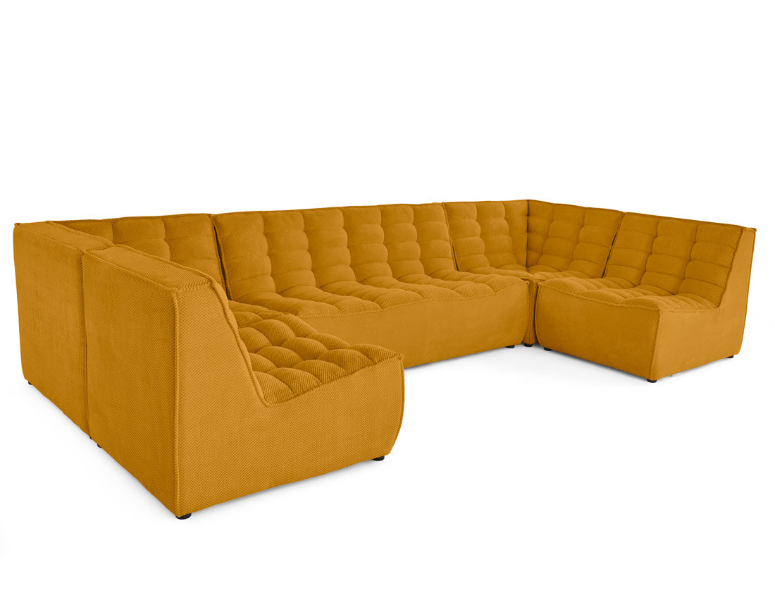 Canapé modulable panoramique 7 places en velours texturé Ellie