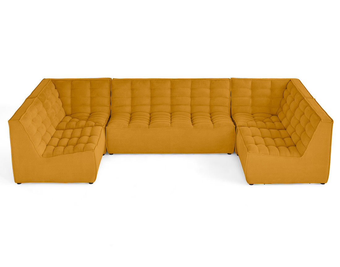 Canapé modulable panoramique 7 places en velours texturé Ellie