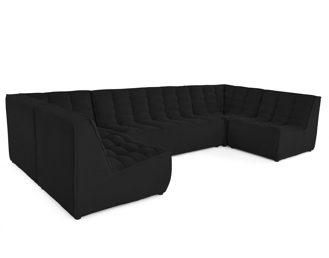Canapé modulable panoramique 7 places en velours texturé Ellie