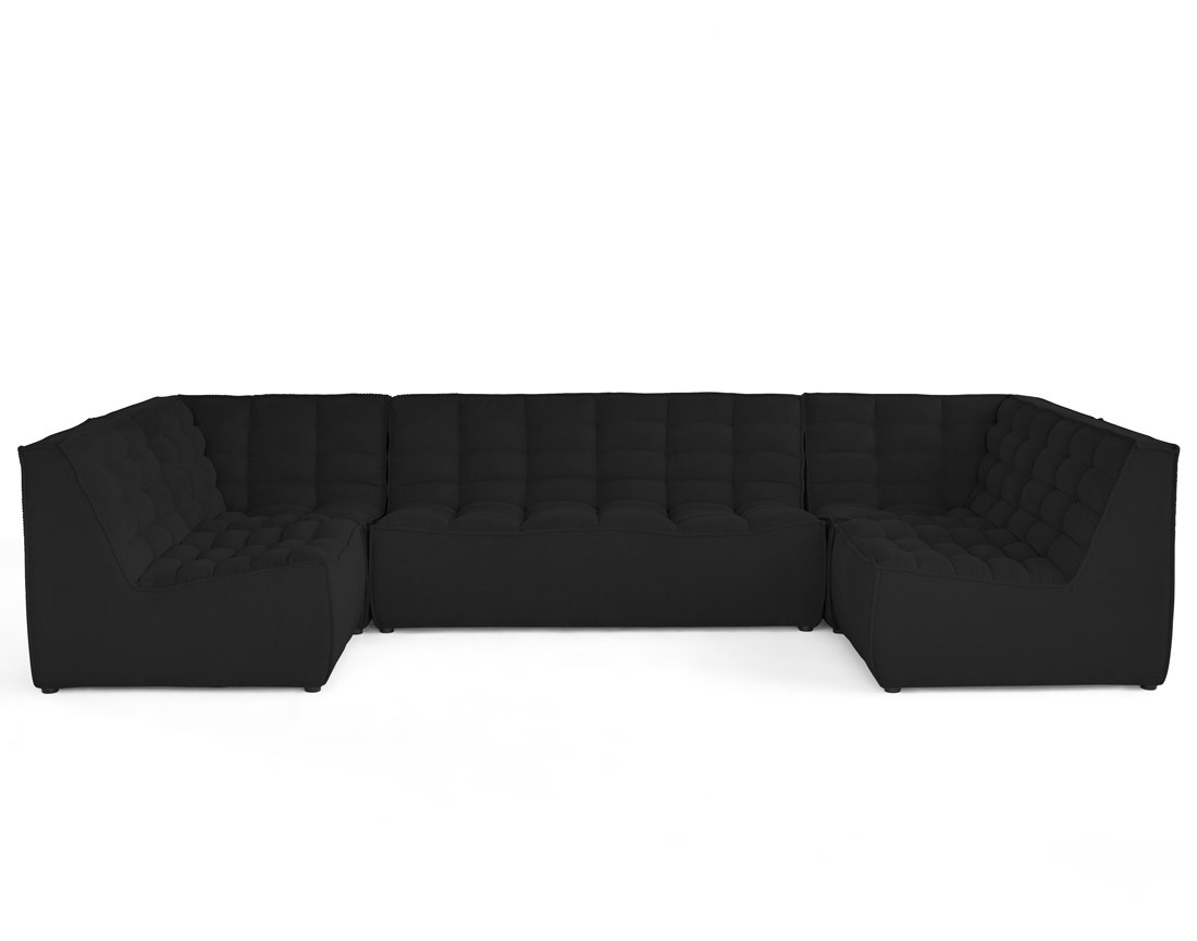 Canapé modulable panoramique 7 places en velours texturé Ellie