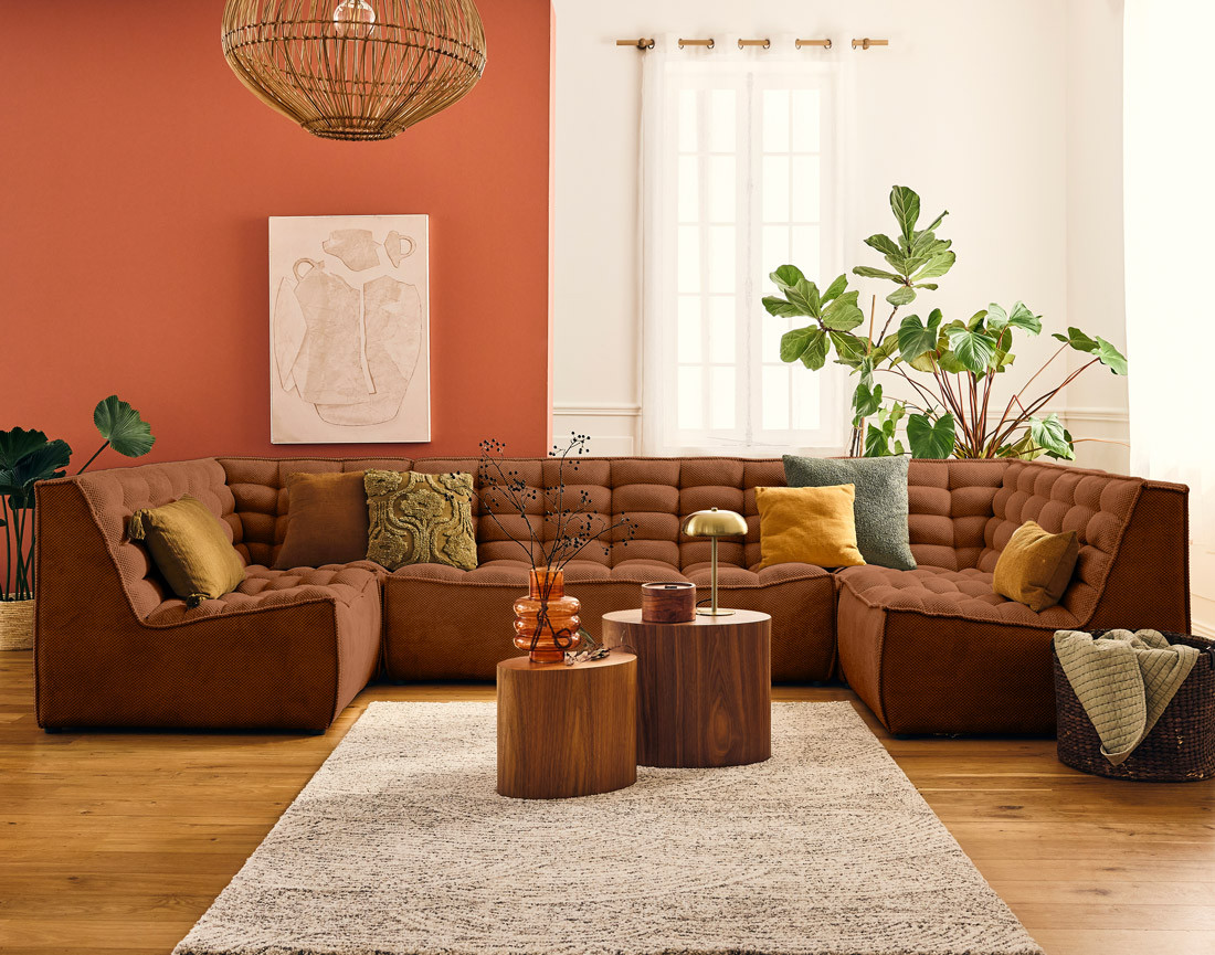 Module d'assise sans accoudoirs en velours texturé Ellie