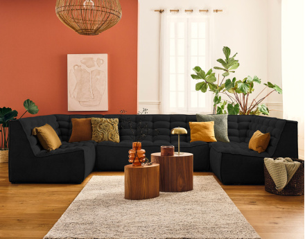 Module d'assise sans accoudoirs en velours texturé Ellie