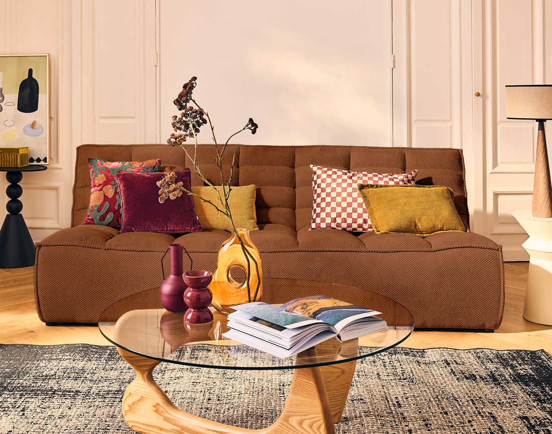 Module d'assise sans accoudoirs 3 places en velours texturé Ellie