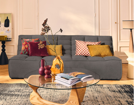 Module d'assise sans accoudoirs 3 places en velours texturé Ellie