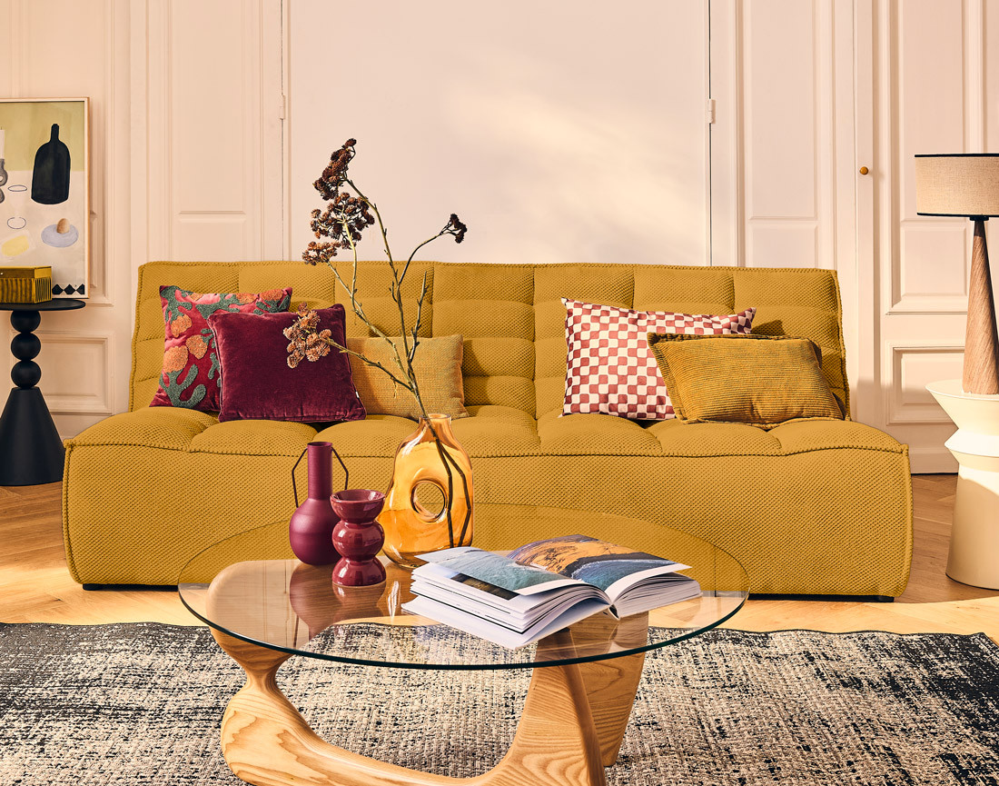 Module d'assise sans accoudoirs 3 places en velours texturé Ellie