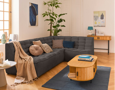 Module d'assise sans accoudoirs 2 places en velours texturé Ellie