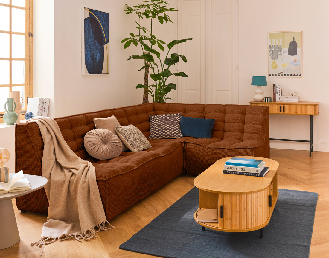 Module d'assise sans accoudoirs 2 places en velours texturé Ellie