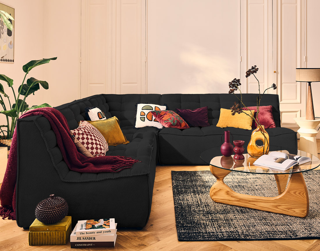 Module d'angle en velours texturé Ellie