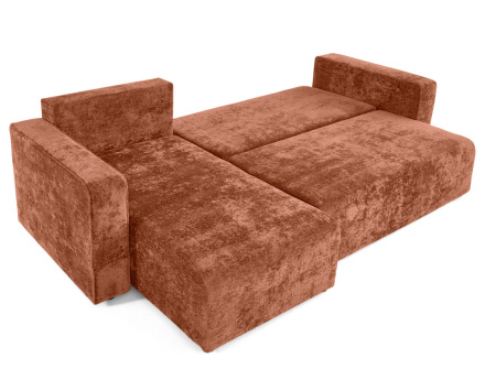 Canapé d'angle réversible 4 places convertible avec coffre en velours à relief texturé Topaze