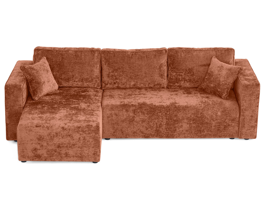 Canapé d'angle réversible 4 places convertible avec coffre en velours à relief texturé Topaze