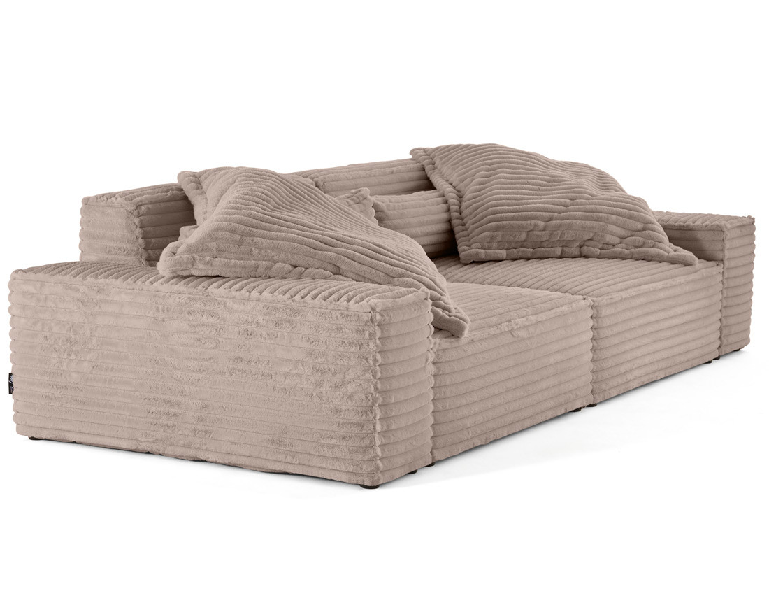 Canapé droit 3 places avec double méridienne en fausse fourrure côtelée Richie