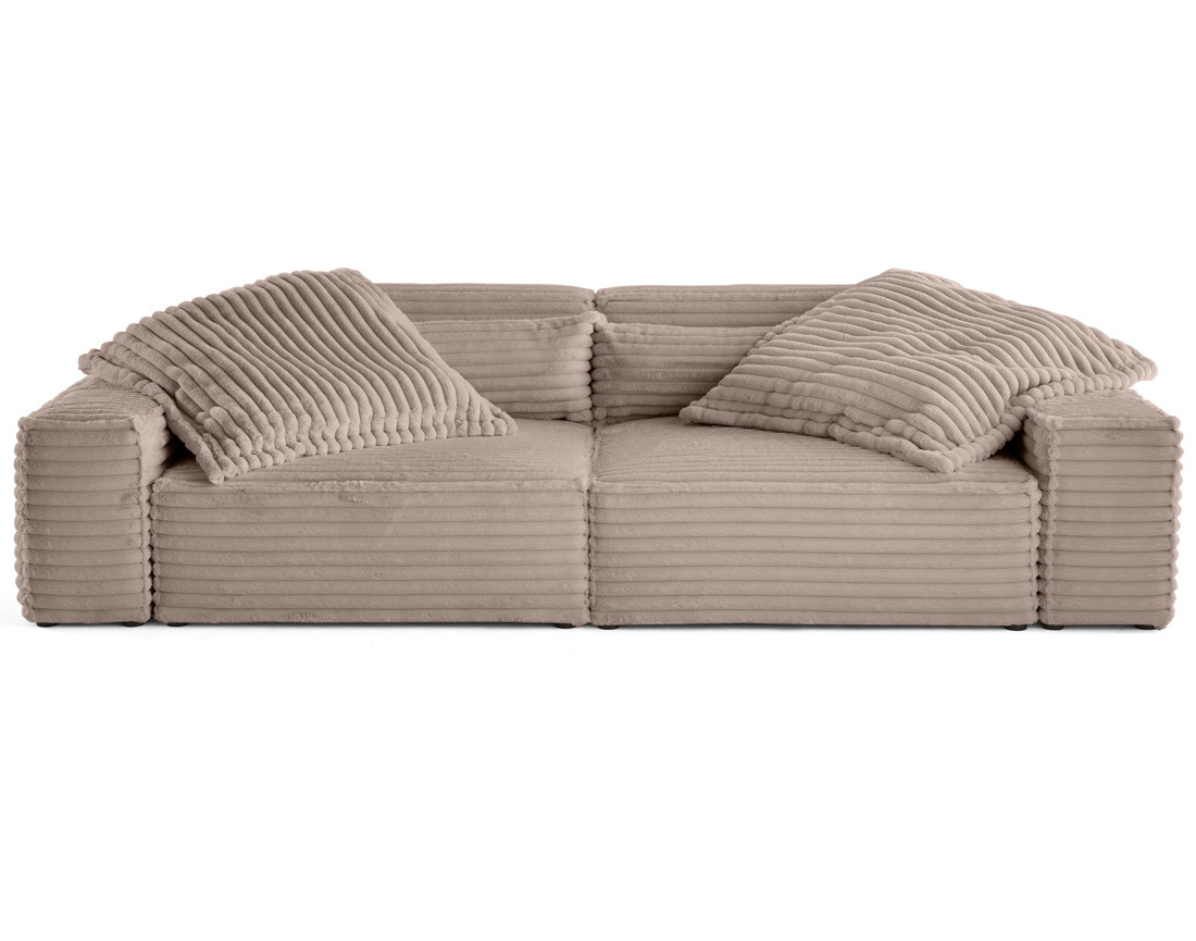 Canapé droit 3 places avec double méridienne en fausse fourrure côtelée Richie