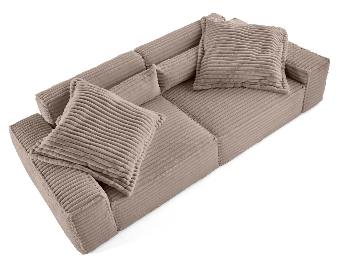 Canapé droit 3 places avec double méridienne en fausse fourrure côtelée Richie