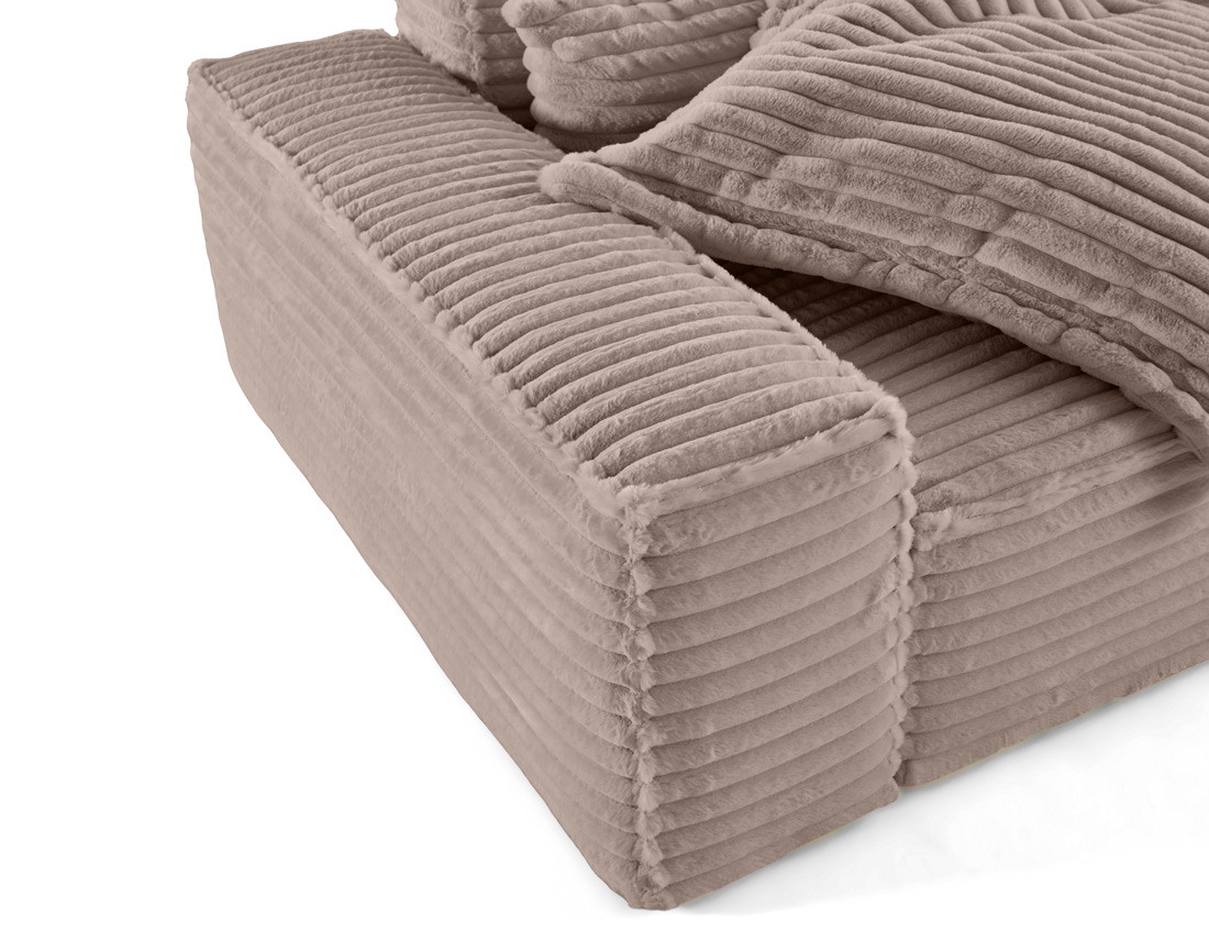 Canapé droit 3 places avec double méridienne en fausse fourrure côtelée Richie