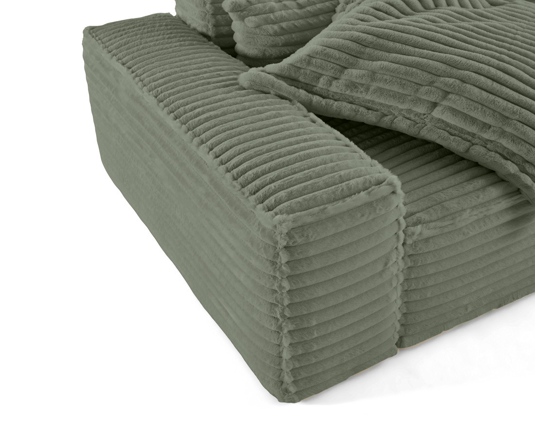 Canapé droit 3 places avec double méridienne en fausse fourrure côtelée Richie