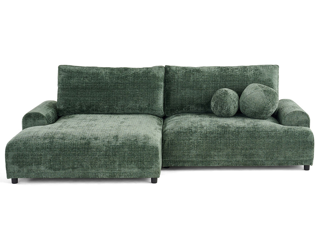 Canapé d'angle gauche 4 places convertible avec coffre en velours texturé Nelly