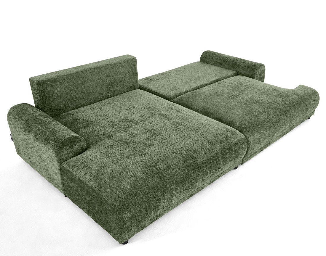 Canapé d'angle gauche 4 places convertible avec coffre en velours texturé Nelly