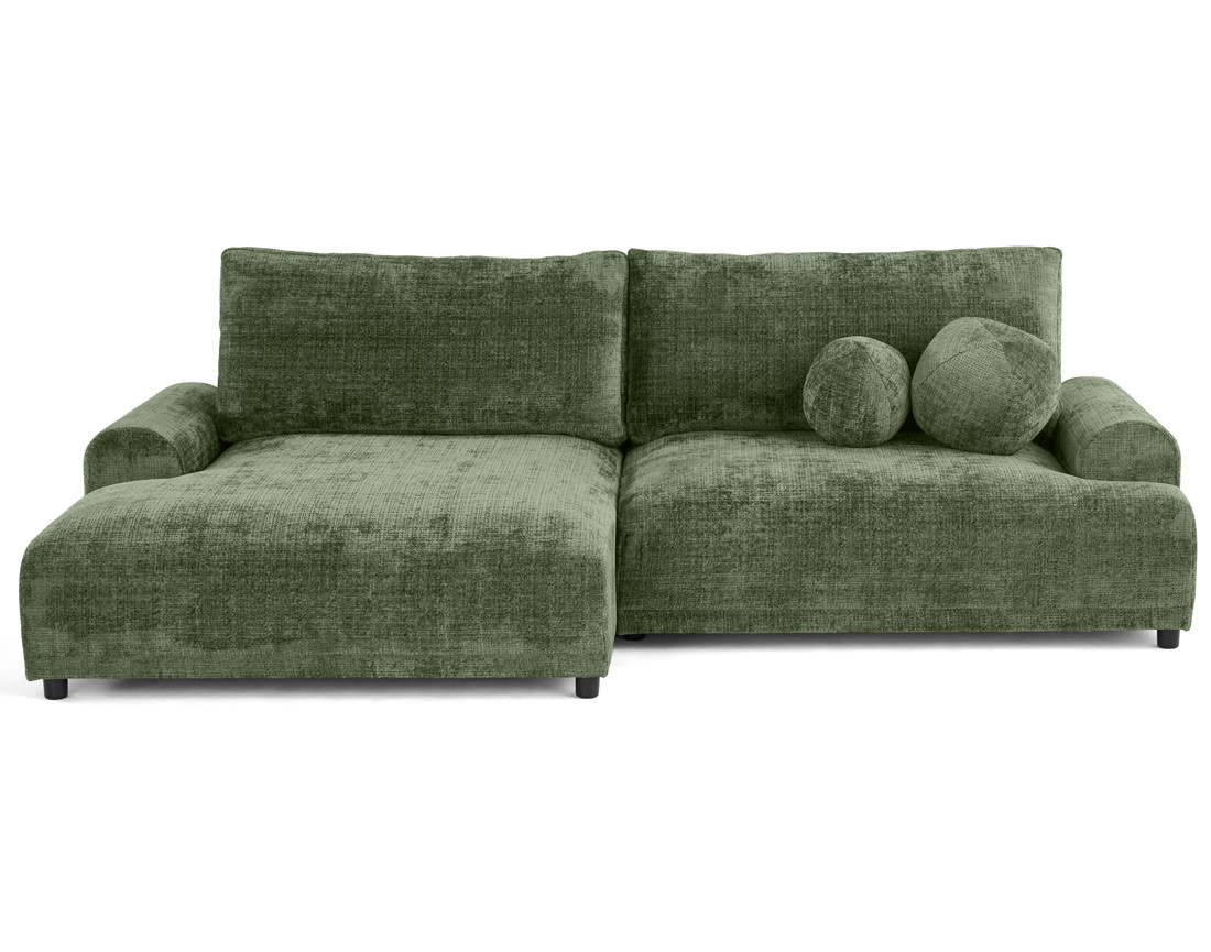 Canapé d'angle gauche 4 places convertible avec coffre en velours texturé Nelly