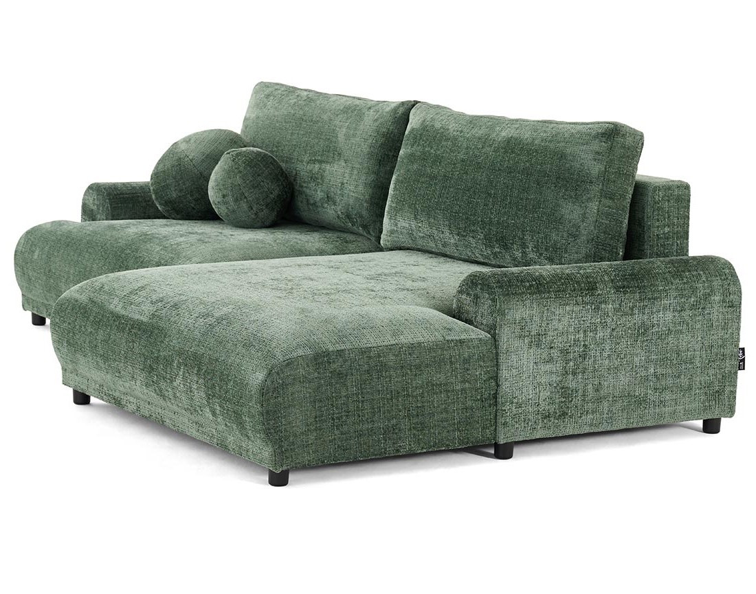 Canapé d'angle droit 4 places convertible avec coffre en velours texturé Nelly