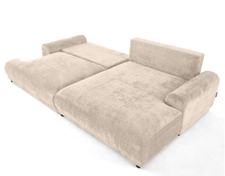 Canapé d'angle droit 4 places convertible avec coffre en velours texturé Nelly