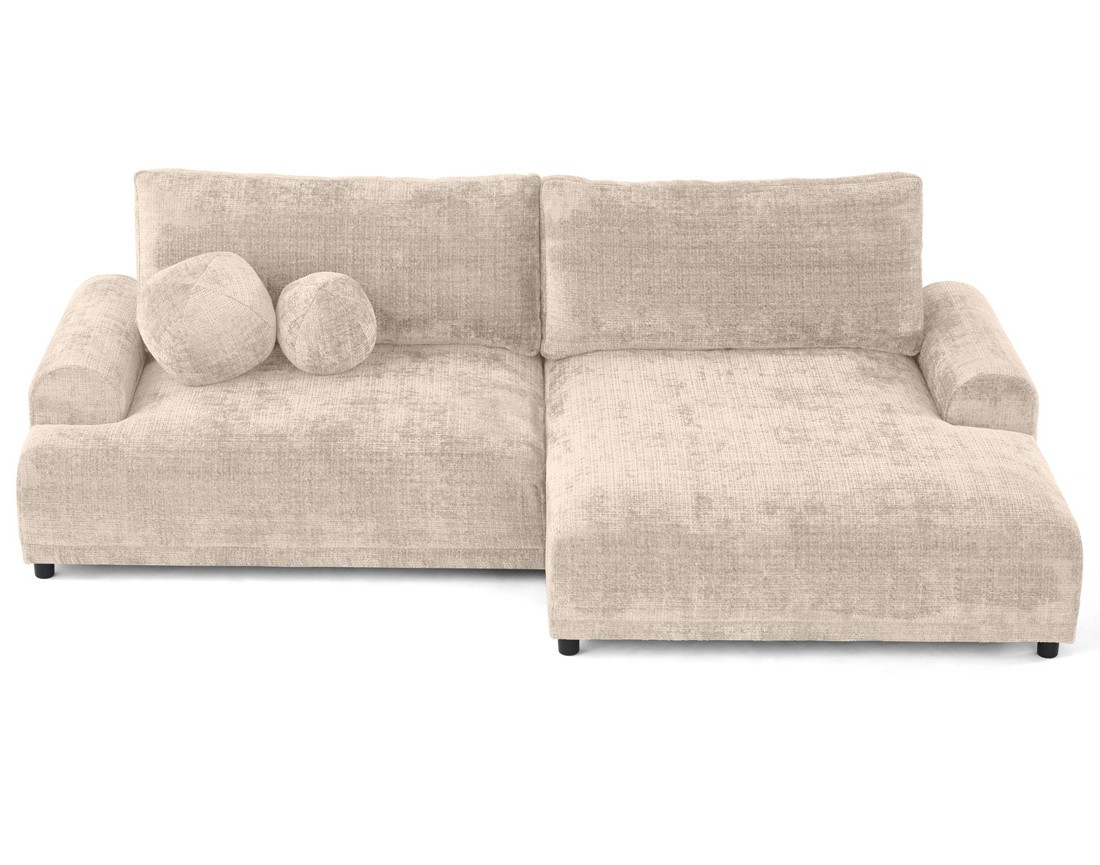 Canapé d'angle droit 4 places convertible avec coffre en velours texturé Nelly