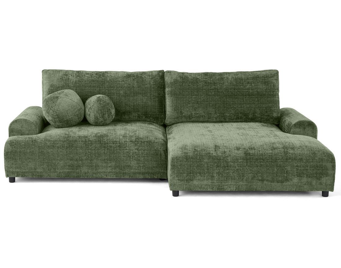 Canapé d'angle droit 4 places convertible avec coffre en velours texturé Nelly