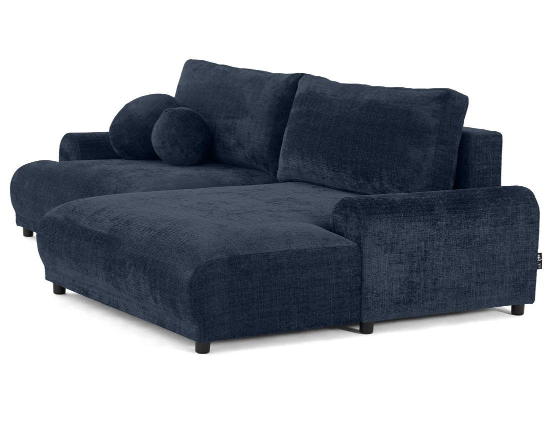 Canapé d'angle droit 4 places convertible avec coffre en velours texturé Nelly