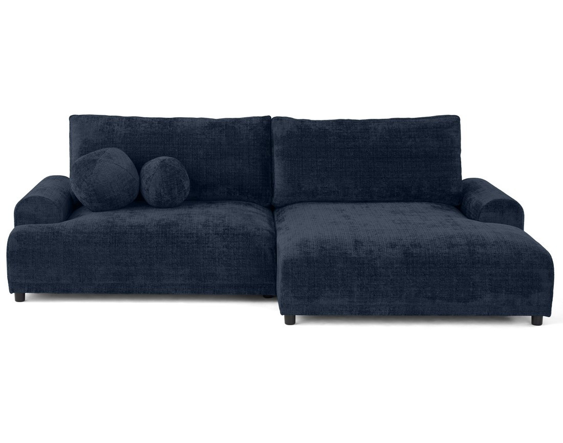 Canapé d'angle droit 4 places convertible avec coffre en velours texturé Nelly