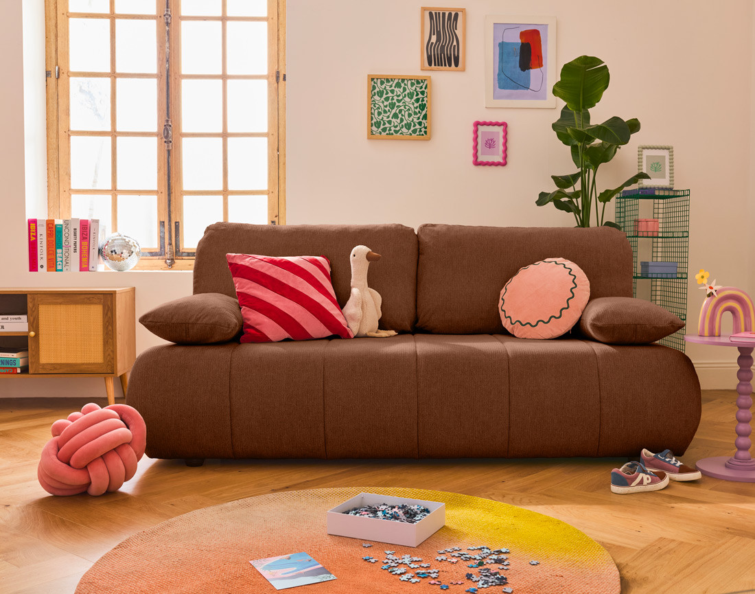 Canapé droit 3 places convertible avec coffre en tissu texturé Harper