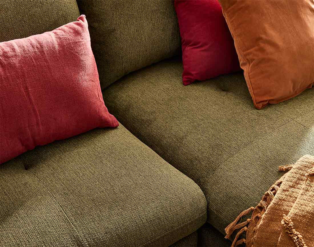 Canapé d'angle droit 4 places convertible avec coffre en tissu texturé Ninon