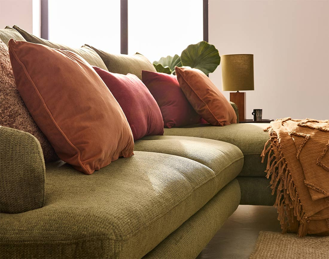 Canapé d'angle droit 4 places convertible avec coffre en tissu texturé Ninon