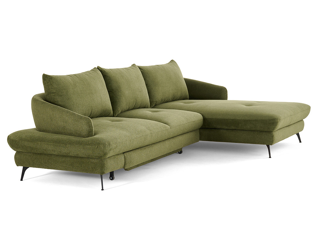 Canapé d'angle droit 4 places convertible avec coffre en tissu texturé Ninon