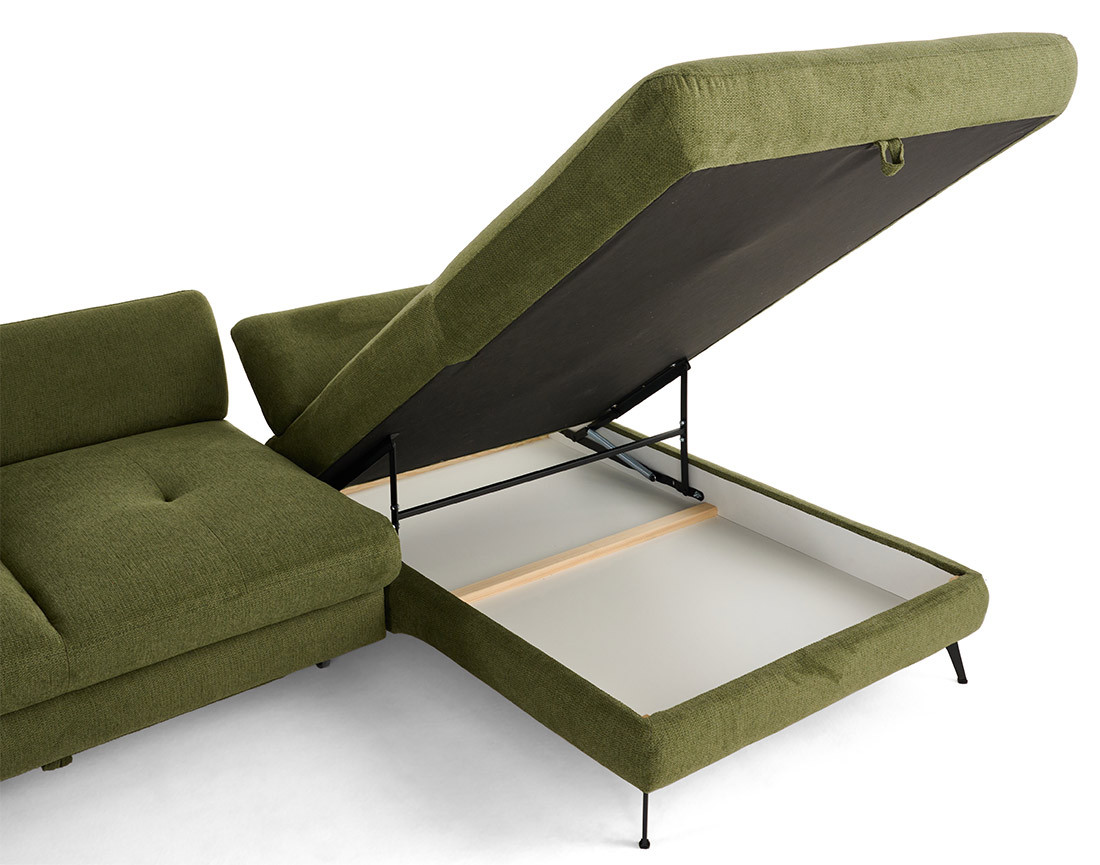 Canapé d'angle droit 4 places convertible avec coffre en tissu texturé Ninon