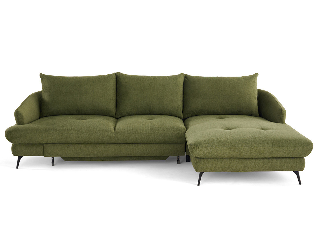 Canapé d'angle droit 4 places convertible avec coffre en tissu texturé Ninon