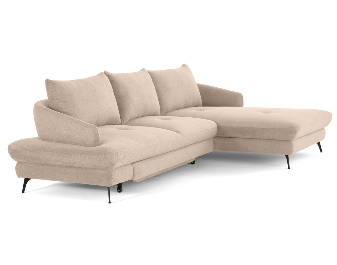 Canapé d'angle droit 4 places convertible avec coffre en tissu texturé Ninon