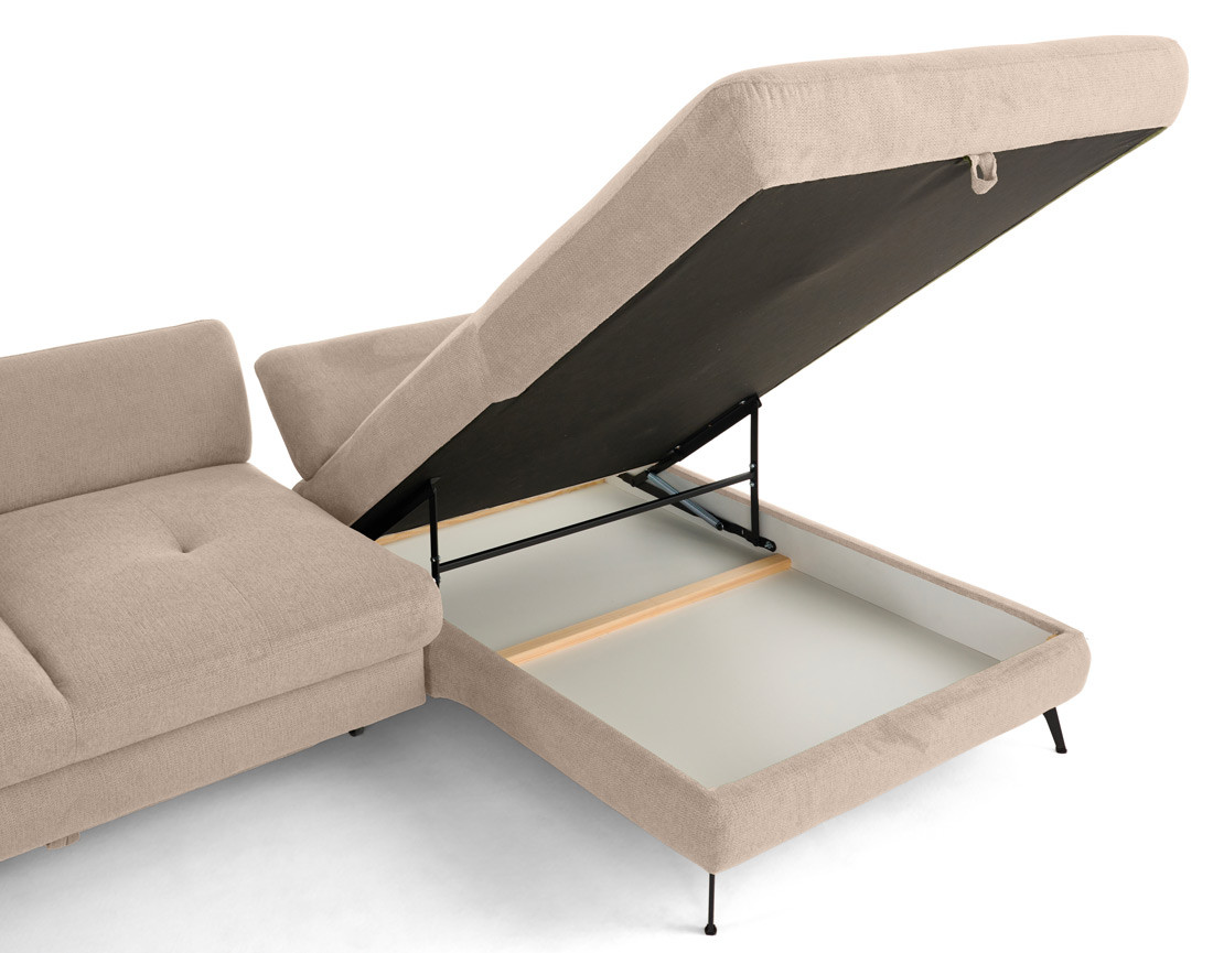 Canapé d'angle droit 4 places convertible avec coffre en tissu texturé Ninon
